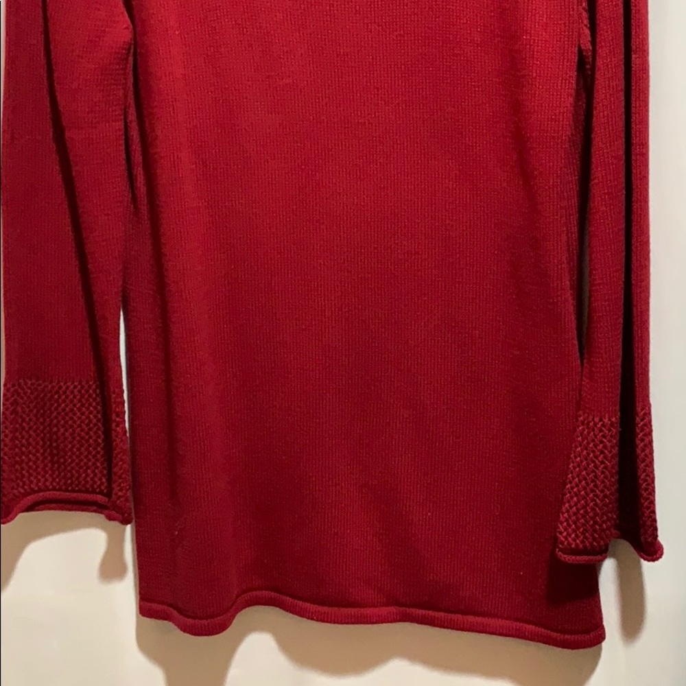 SWEATER RUBY RED CROCHETED YOLK/SLEEVES NO TAGS - Picture 2 of 7